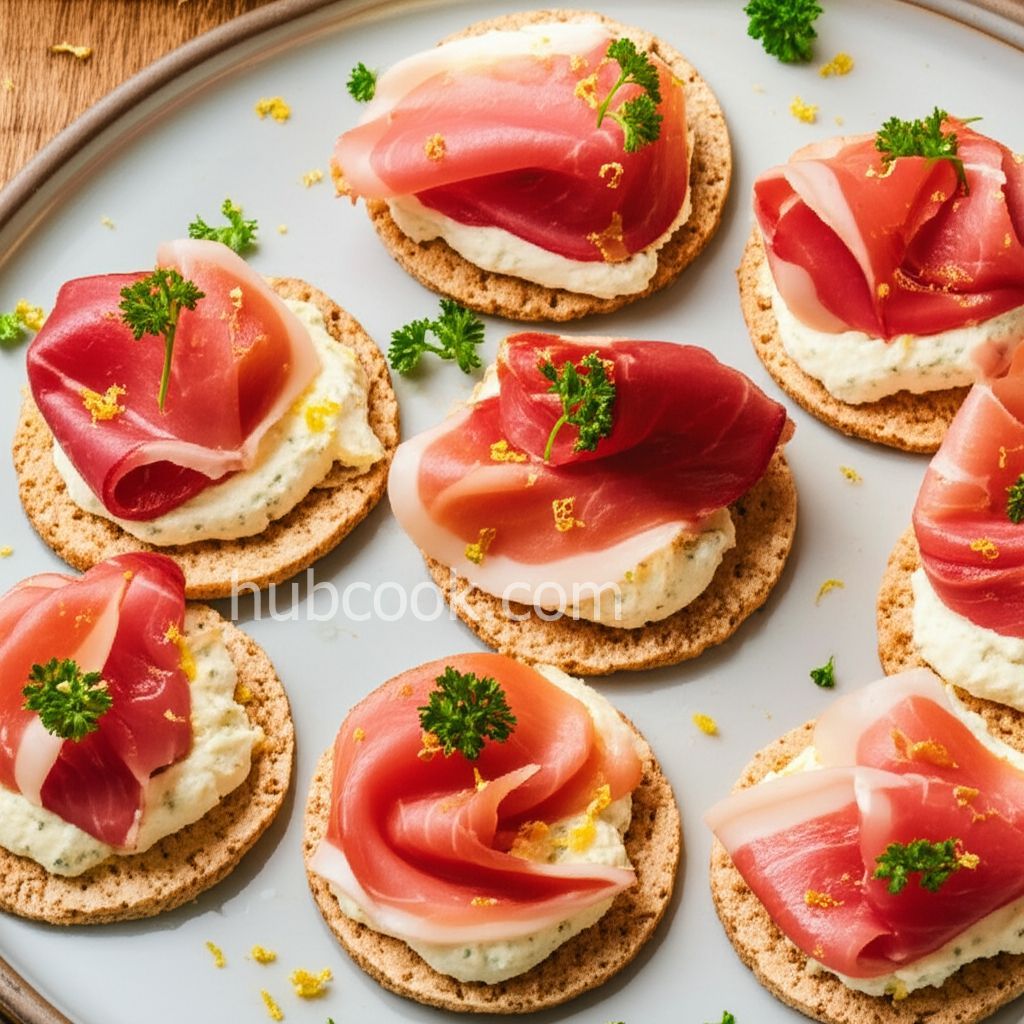 Prosciutto Bites with Mustard Creme Fraiche